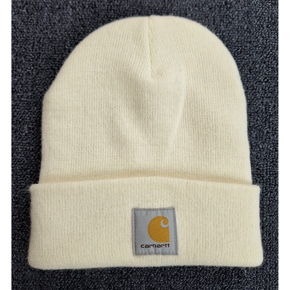 Carhartt Beanie Toboggan Skull Cap White Fleece Logo Workwear One Size - Picture 1 of 4